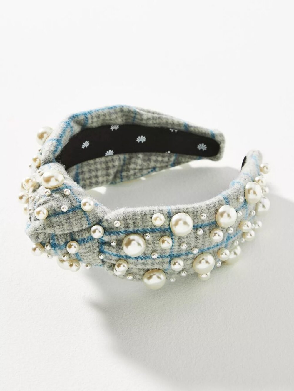 Lele Sadoughi Tweed Plaid Multi Pearl Knot Headband